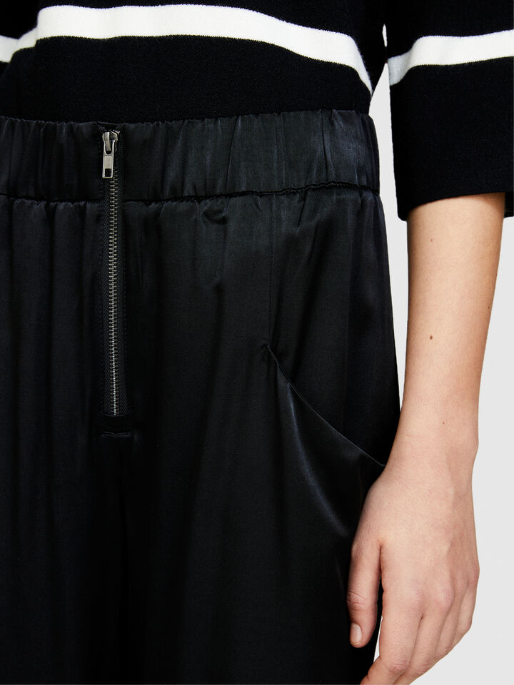 Satin pants - women's palazzo trousers - Black | Sisley image number 5